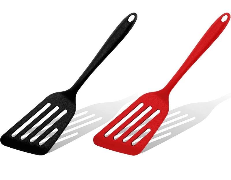 Turbid Fish Spatula Silicone Slotted Spatula Spoon for Cooking Staub Spatula Set for Home and Professional Kitchens Red and Black 2 - Image 1