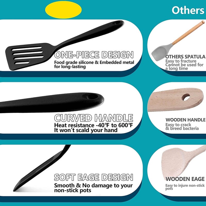 Turbid Fish Spatula Silicone Slotted Spatula Spoon for Cooking Staub Spatula Set for Home and Professional Kitchens Red and Black 2 - Image 5