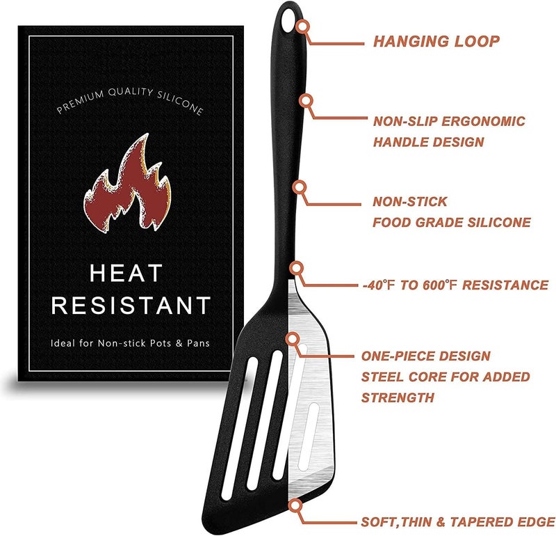 Turbid Fish Spatula Silicone Slotted Spatula Spoon for Cooking Staub Spatula Set for Home and Professional Kitchens Red and Black 2 - Image 3
