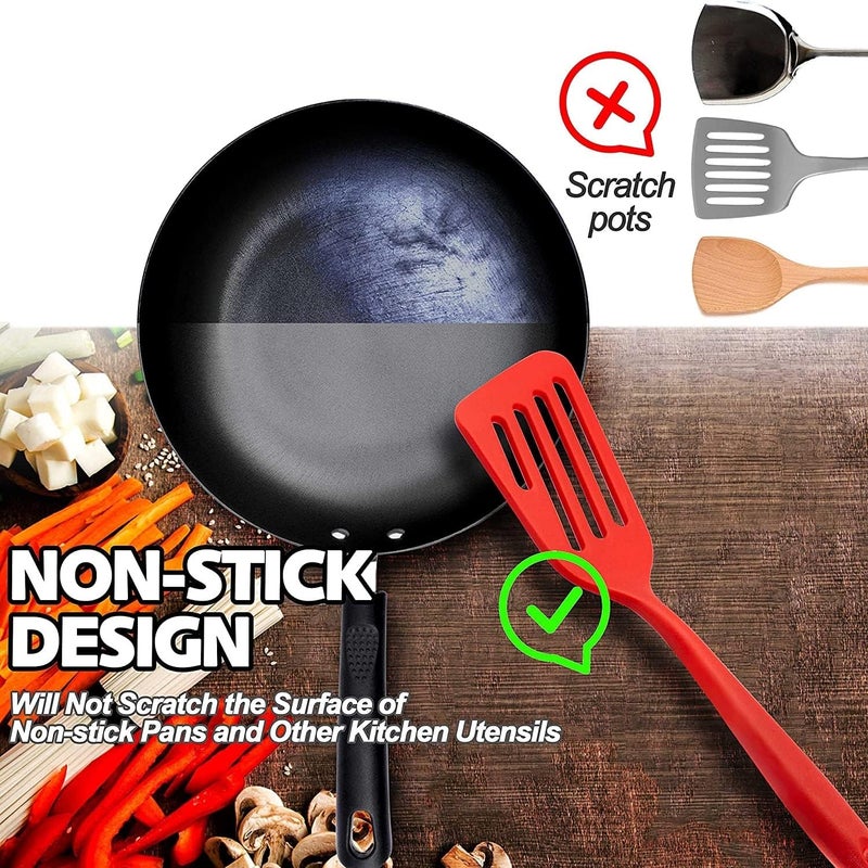 Turbid Fish Spatula Silicone Slotted Spatula Spoon for Cooking Staub Spatula Set for Home and Professional Kitchens Red and Black 2 - Image 4