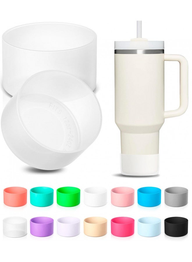 KTKUDY KTKUDY 2Pcs Protective Silicone Boot for Stanley Quencher Tumbler 30 oz 40 oz & IceFlow 20oz 30oz & Hydro Flask Water Bottle 12-24oz - Cup Bottom Sleeve - Stanley Cup Accessories, Clear - Image 1