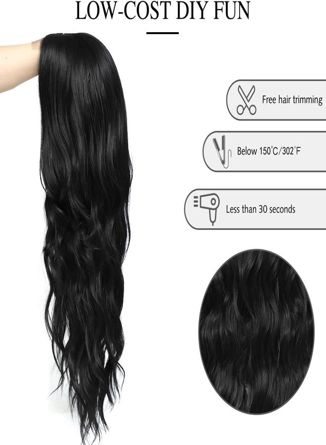 BLUSHIA Black Wig for Women Long Wavy Hair Glueless Matt Synthetic Wigs Middle Part for Daily Party-24 Inch (Pack of 1) - Image 3