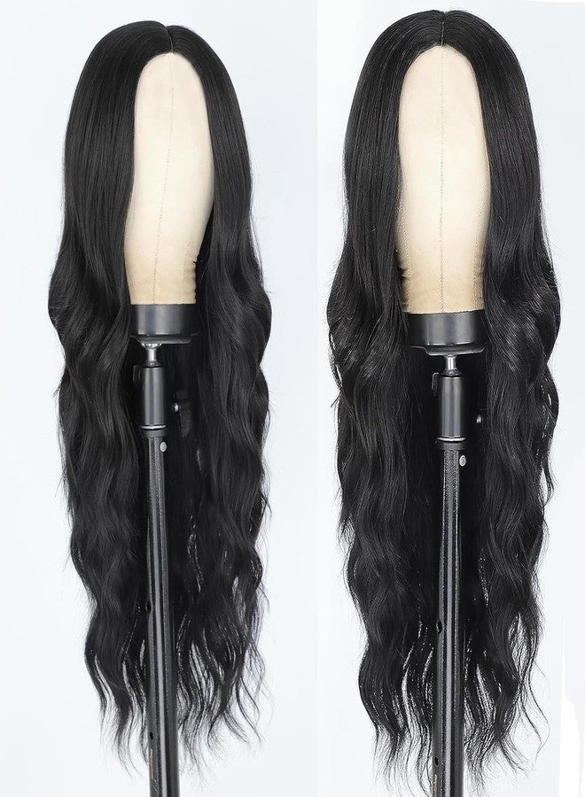 BLUSHIA Black Wig for Women Long Wavy Hair Glueless Matt Synthetic Wigs Middle Part for Daily Party-24 Inch (Pack of 1) - Image 2