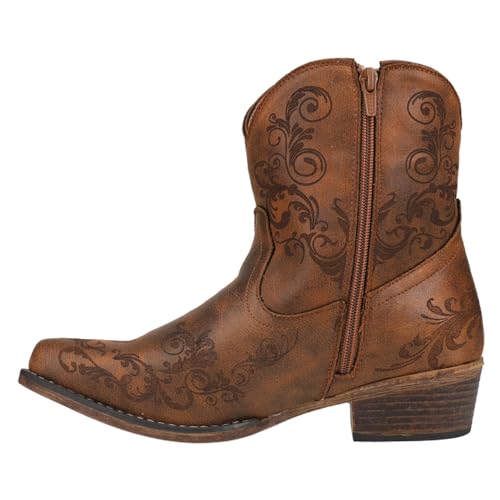 ROPER Womens Short Stuff Embroidery Snip Toe Casual Boots Ankle Low Heel 1-2" - Brown - Size 8 B - Image 4