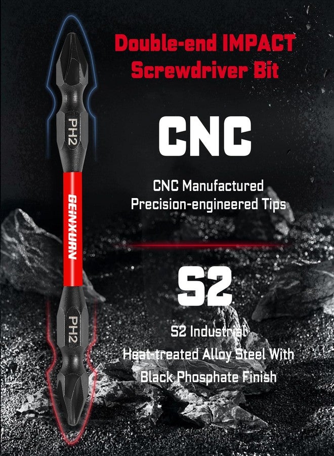 Geinxurn 20Pcs Impact Double End Screwdriver Bit Set, 2.56 in. Mixed Reversible Power Driver Bits, Magnetic S2 Steel Two Sides PH2/T20/T25/SQ2/SL1/4 Screwdriver Bit Tips Set with Storage M-Box - Image 4