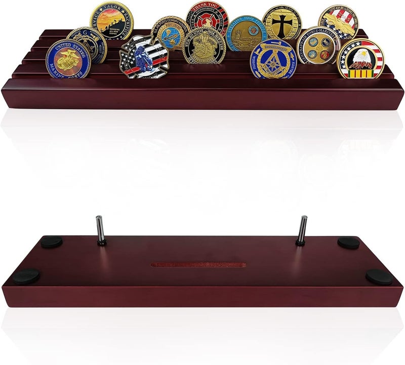 ASmileIndeep Military Challenge Coins Display Holder Solid Wood,Challenge Coin Stand Holds 30 Coins , 4 Row Military Coin Holder Rack for Desk,Challenge Coin Display Case for Collectors, Red - Image 3