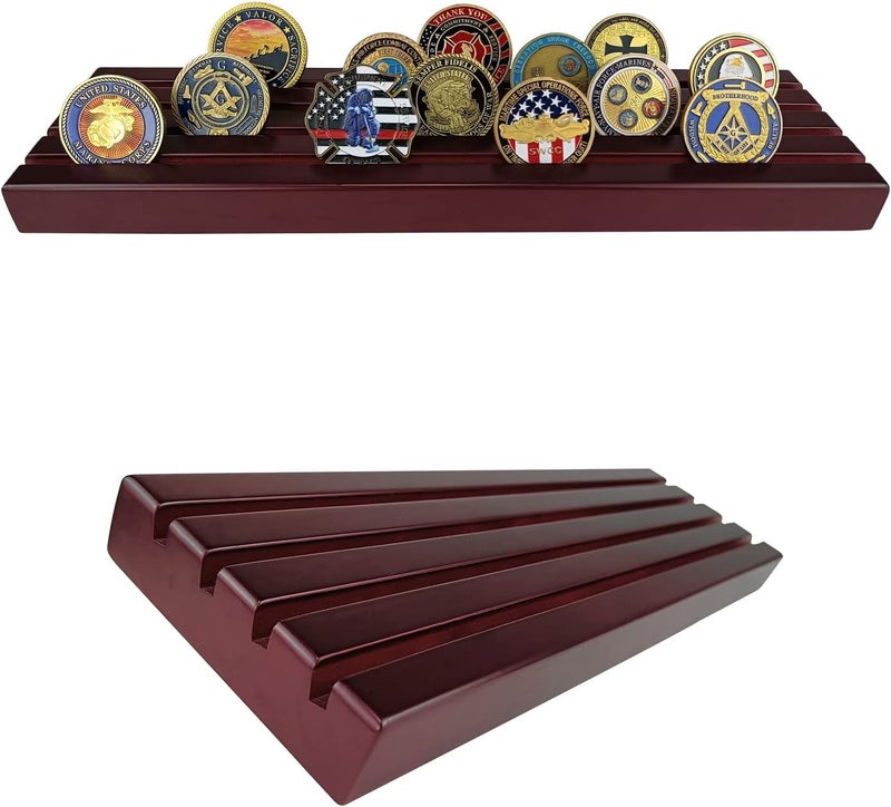 ASmileIndeep Military Challenge Coins Display Holder Solid Wood,Challenge Coin Stand Holds 30 Coins , 4 Row Military Coin Holder Rack for Desk,Challenge Coin Display Case for Collectors, Red - Image 5