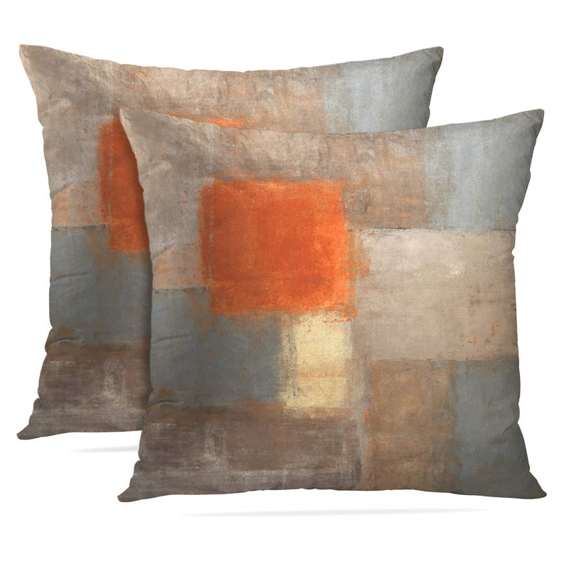 Britimes Throw Pillow Covers Modern Home Art Decor 20 x 20 Inches Set of 2 Pillow Cases Decorative Abstract Oil Painting Pillowcases for Bedroom Living Room Cushion Couch Sofa Grey Burnt Orange