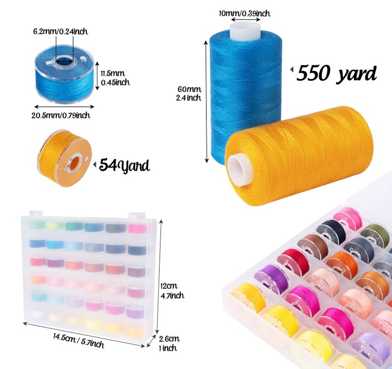 ilauke 72pcs Sewing Thread Bobbins Kit, 36 Colors 550 Yard Thread for Sewing Matched 50 Yard Prewound Bobbins, Polyester Threads for Machine Home Hand Crafting - Image 3