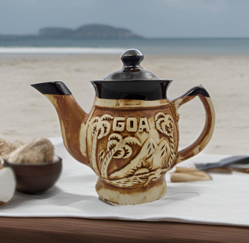 Purpledip Ceramic Kettle in Rustic Studio Pottery Artisan Handmade Goa Design Matt Finish Tea Coffee Pot 500ML 10755F - Image 1