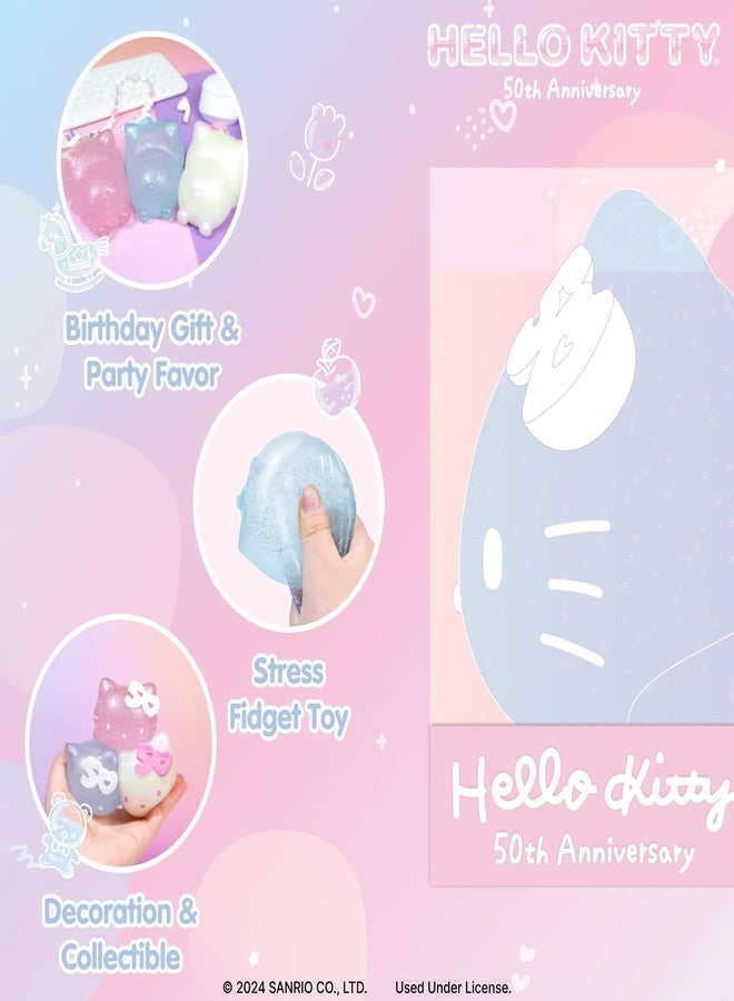 Hamee SquiSHU Sanrio Hello Kitty 50th Anniversary - New Special Limited Edition Squishy [Pull Stretchy Dough Fidget Sensory Toy] [Soft Squeeze Ball] Relaxing Fun Gift for Kids, Adults - Blue Glitter - Image 2