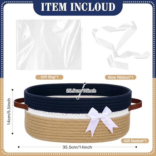 Colingmill 2026 Graduation Large Woven Basket for Gifts Empty Set with Gift Bags and Ribbon Gift Baskets and Wrapping Set Storage 14x 10x 55 Decorative Box for Class of 2026 GraduationDark Blue - Image 3