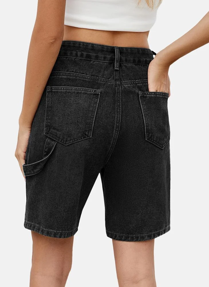 YUNIQEE Black Mid Rise Plain Regular Fit Shorts