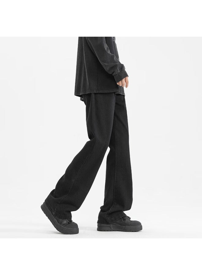 Swamp Area Vintage American-style Micro-flare Jeans For Men, Spring And Summer Casual Wide-leg Loose Straight Pants K011 Black 3XL - Image 4