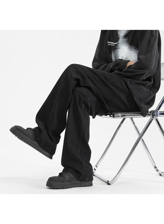 Swamp Area Vintage American-style Micro-flare Jeans For Men, Spring And Summer Casual Wide-leg Loose Straight Pants K011 Black 3XL - Image 2