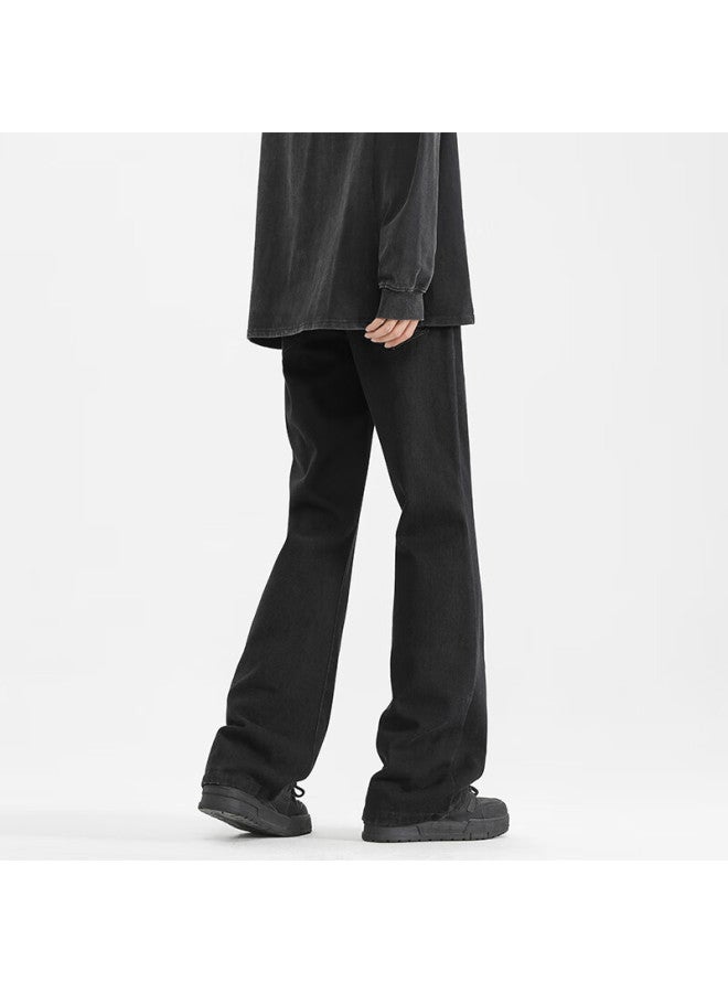 Swamp Area Vintage American-style Micro-flare Jeans For Men, Spring And Summer Casual Wide-leg Loose Straight Pants K011 Black 3XL - Image 1