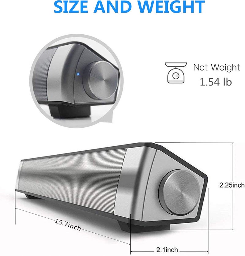 TOPROAD Sound Bar | Soundbar Wired and Wireless Bluetooth 5.0 Speaker | Built in Mic | for Cell Phone/Tablet/Projector and Support TV with AUX/RCA Output - Image 3