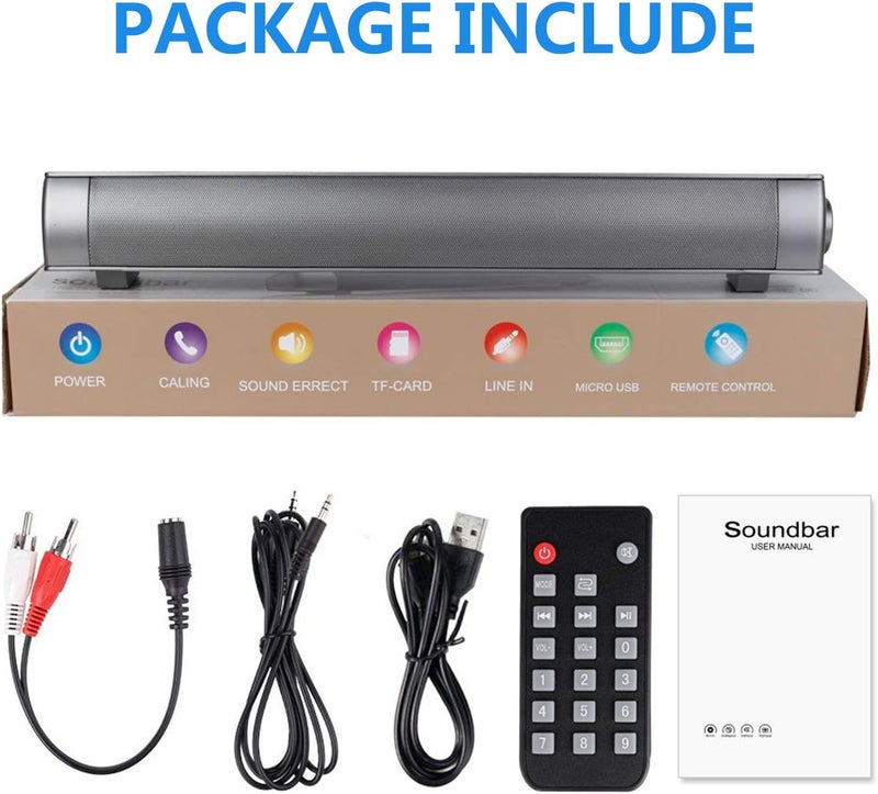 TOPROAD Sound Bar | Soundbar Wired and Wireless Bluetooth 5.0 Speaker | Built in Mic | for Cell Phone/Tablet/Projector and Support TV with AUX/RCA Output - Image 5