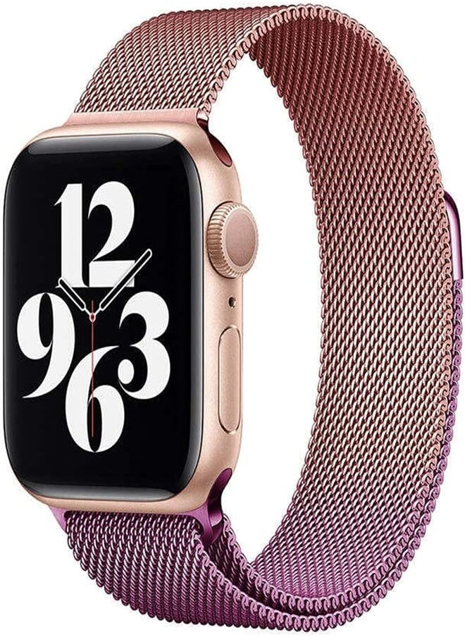 Generic - Stainless Steel Magnetic Band Compatible with Apple Watch 39mm 45mm 42mm Adjustable Milanese Magnet Metal Strap Men Women for iWatch Series 8/7/6/5/4/3/2/1/SE/Ultra (pink @ Purple) - Image 1