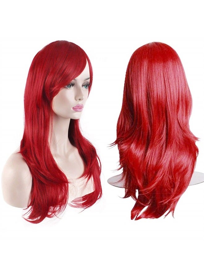 Akstore 28" 70cm Fashion Wigs Long Wavy Curly Hair Cosplay Wig & Wig Cap (Red) - Image 1