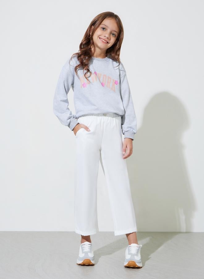 Styli Girls Grey Graphic Print Oversized Sweatshirt - Image 2