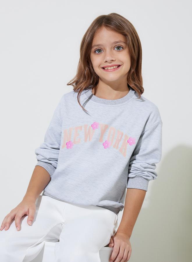 Styli Girls Grey Graphic Print Oversized Sweatshirt - Image 1