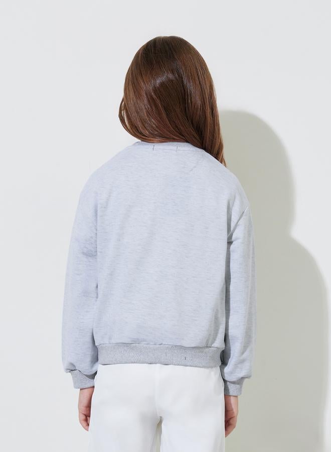 Styli Girls Grey Graphic Print Oversized Sweatshirt - Image 4