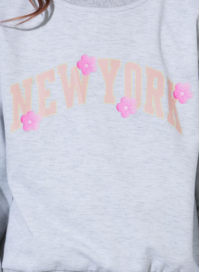Styli Girls Grey Graphic Print Oversized Sweatshirt - Image 3