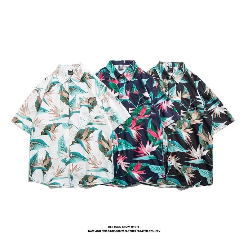Short-Sleeved Shirt Hawaiian Retro Pu Shuai Hong Kong Style Japanese Style Trendy Loose Casual Beach Holiday Style Couple'S Top - Image 3