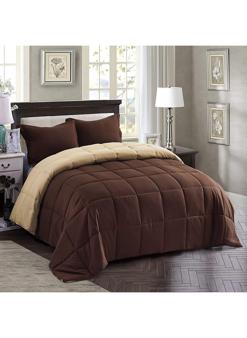 Linenovation Linenovation All Season Microfiber Reversable DuvetAC ComforterQuilt Brown Beige Single Size 60 Inch x 90 Inch  - Image 1
