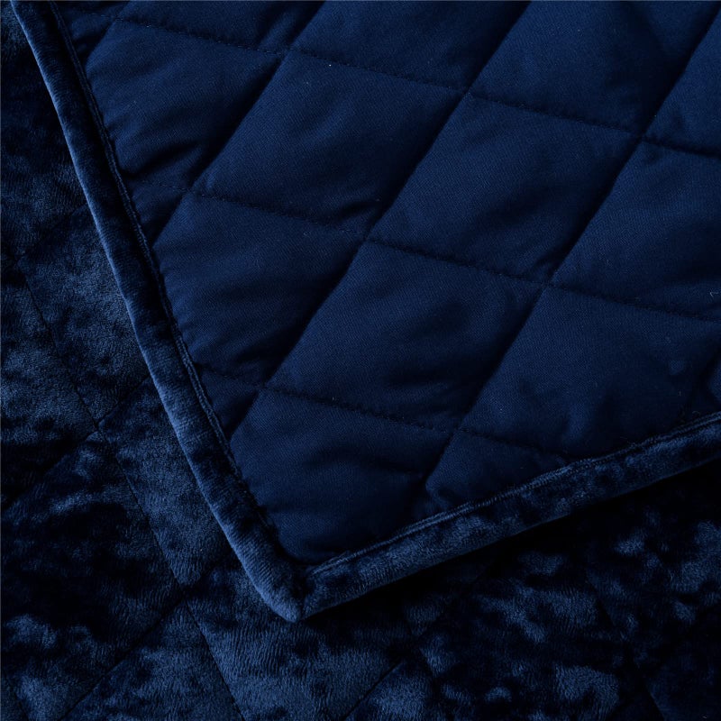 Fredsure Distressed Velvet Quilt Set, 3 Pieces Navy Queen, Distressed Velvet Face and Brushed Microfiber Reverse with Diamond Quilting - Image 4
