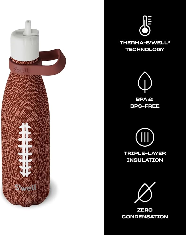 S'well Stainless Steel Water Bottle with Flip Straw Cap and Handle, 17oz, End Zone, Triple Layered Vacuum Insulated Containers Keeps Drinks Cold for 36 Hours and Hot for 10, Perfect for On the Go - Image 2