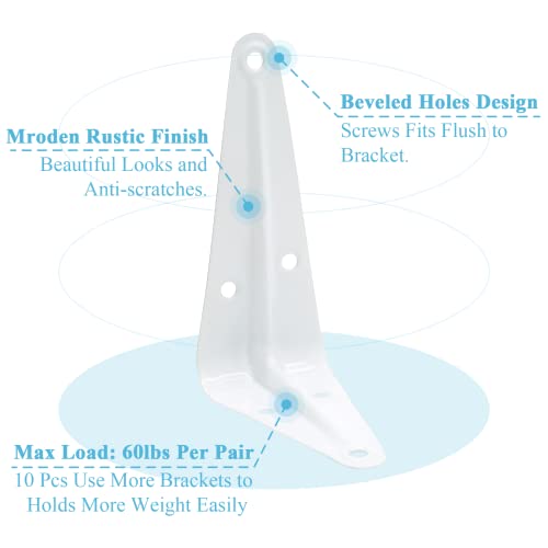 Uenhoy 10 Pack White Shelf Brackets 4 Inch Metal Floating Shelf Brackets Heavy Duty L Brackets for Shelves, Wall Mount Angle Corner Braces (4" x 3") - Image 3