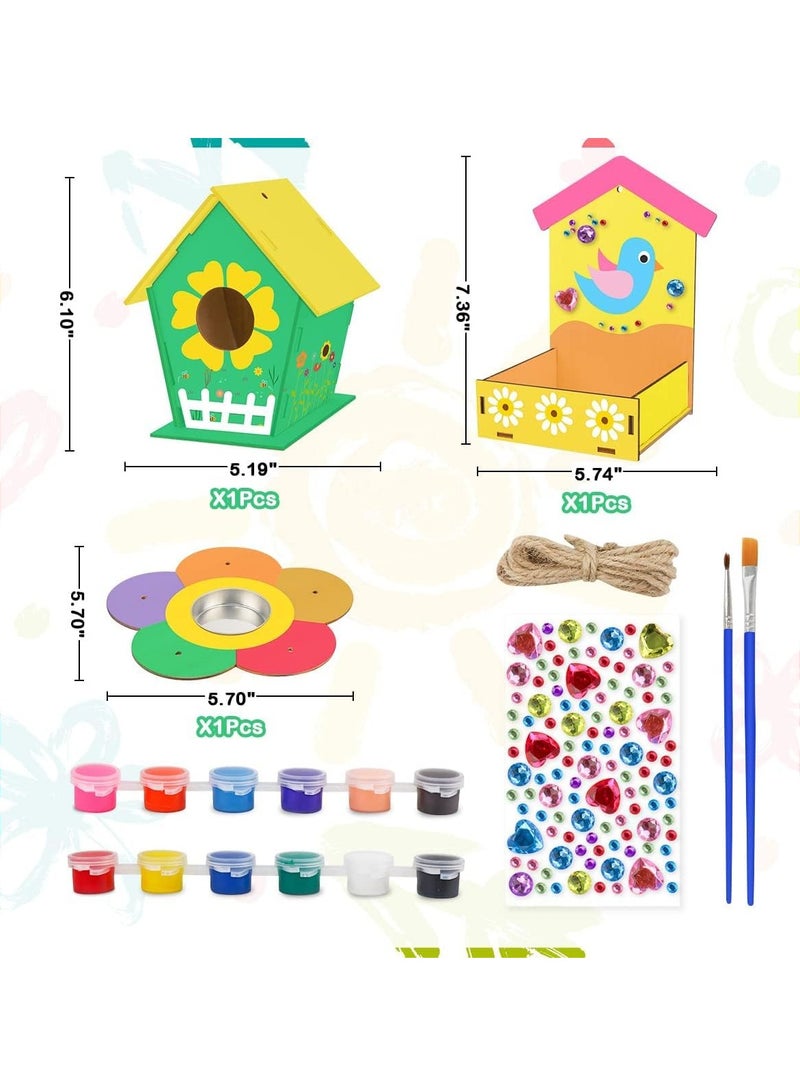 SOLARAE DIY Bird House Wind Chime Kits, Arts and Crafts Bird Feeders for Outside-3 Pack DIY Birdhouse Kit, Wooden House and Feeder, Wooden Arts for Girls Boys Toddlers Ages 3-5 8-12 - Image 3
