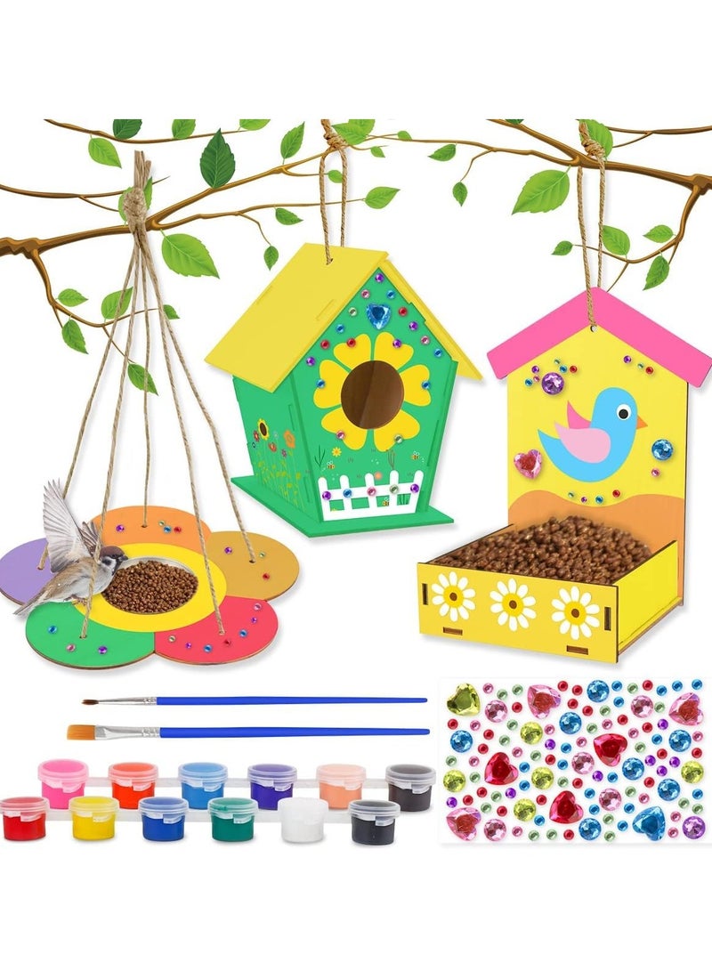 SOLARAE DIY Bird House Wind Chime Kits, Arts and Crafts Bird Feeders for Outside-3 Pack DIY Birdhouse Kit, Wooden House and Feeder, Wooden Arts for Girls Boys Toddlers Ages 3-5 8-12 - Image 1