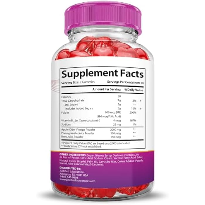 Justified Laboratories جستيفيد لابوراتوريز ريبيد ريزالتس كيتو ACV جوميز إكستريم 2000MG ريبيد ريزالتس كيتو جوميز خل التفاح مصنوعة من مسحوق عصير الرمان والبنجر B12 نباتية غير معدلة وراثيًا 60 جوميز - Image 2