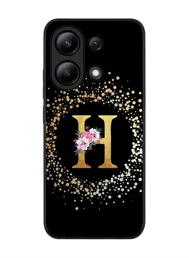 Stylizedd Rugged Black edge case for Xiaomi Redmi Note 13 4G, Slim fit Cover Custom Monogram Initial Letter Floral Pattern Alphabet - H ( Black ) - Image 1