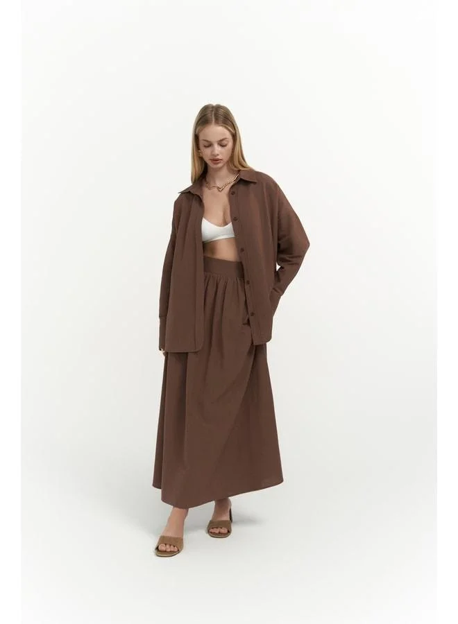 Ambra Coffee Shirt Skirt Set.