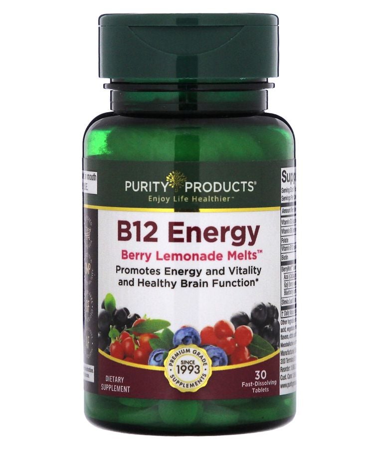 Purity Products B12 Energy Berry Lemonade Melts 30 Fast-Dissolving Tablets