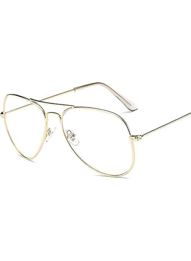 نظارات طبية بنمط إطار الطيار (Aviator) للجنسين - إطار معدني ذهبي أنيق - عدسات شفافة