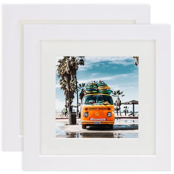 PICTURE FRAMES 6X6 WHITE NATURE SOLID WOOD 2 PACK FOR WALL MOUNT AND TABLETOP DISPLAY