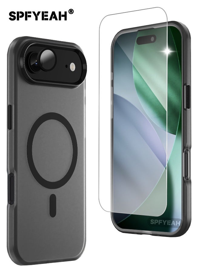 اس بي اف يا. [3 في 1] جراب iPhone 17 Air مع واقي شاشة من الزجاج المقوى عالي الدقة وواقي عدسة الكاميرا، متوافق مع MagSafe، مقاوم للصدمات ومضاد للسقوط والانزلاق، جراب صلب رفيع صديق للبشرة لهاتف iPhone 17 Air مقاس 6.5 بوصة، أسود شفاف - Image 1