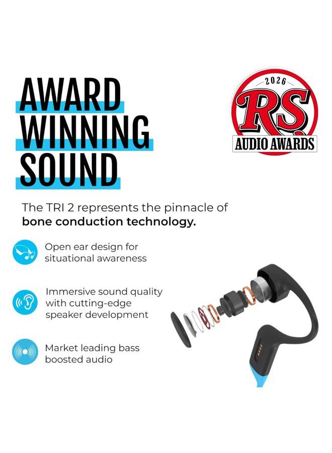 H2O Audio TRI 2 Multi-Sport Waterproof Bone Conduction Open Ear Headphones – Bluetooth-V5.3 for Running/Cycling, MP3 for Swimming - Black & Blue - Image 4
