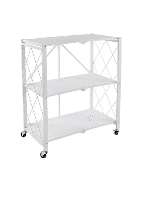 3-shelf folding storage cart with swivel wheels