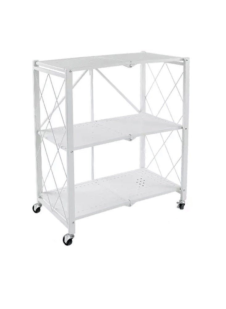 3-shelf folding storage cart with swivel wheels