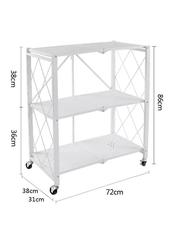 3-shelf folding storage cart with swivel wheels