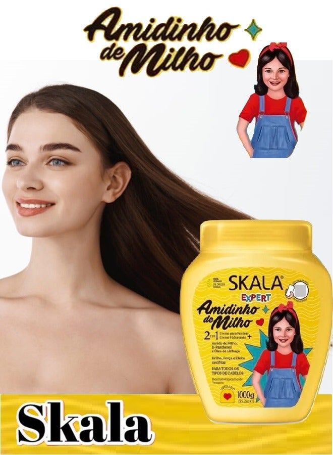 سكالا كريم نشا الذرة ( 2 في 1 ) سكالا إكسبرت – أميدينهو دي ميلهو للأطفال لمعالجة وترطيب والعناية اليومية بالشعر الرقيق وتقويته 1000 جرام  ( صناعة برازيلية ) - Image 4