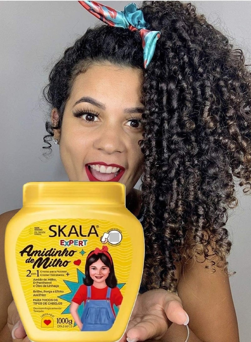 سكالا كريم نشا الذرة ( 2 في 1 ) سكالا إكسبرت – أميدينهو دي ميلهو للأطفال لمعالجة وترطيب والعناية اليومية بالشعر الرقيق وتقويته 1000 جرام  ( صناعة برازيلية ) - Image 5