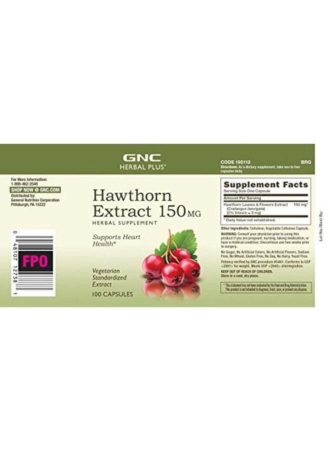 GNC Herbal Plus Hawthorn Extract 150mg, Caps 100 - Image 3
