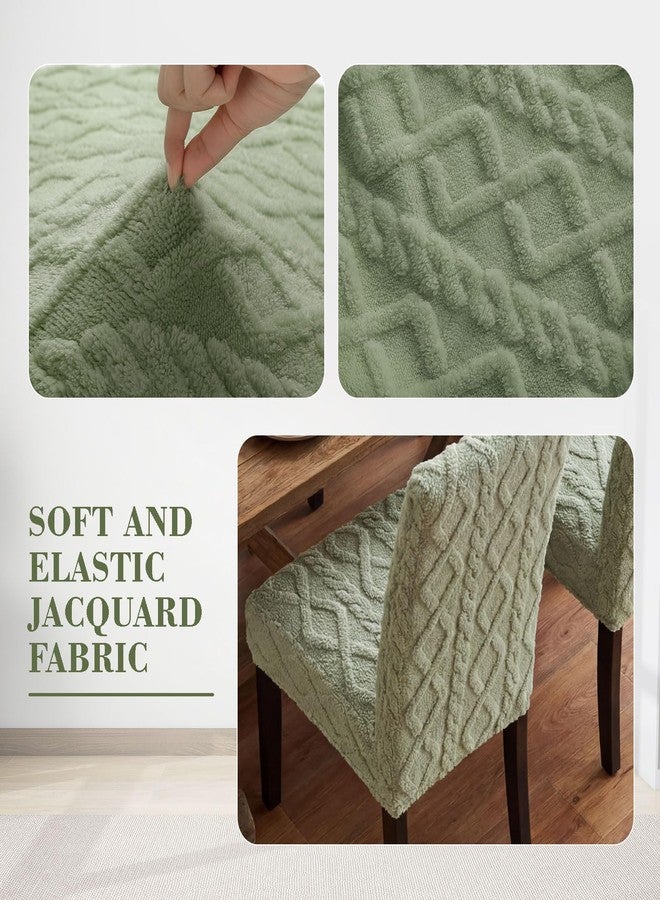 Moukeren 4 Pack Decorative Stretch Jacquard Dining Chair Covers Boho Faux Fur Chair Covers Removable Washable Slipcovers Protector for Bedroom, Living Rooms, Kitchen, Hotel, Banquet (Sage Green) - Image 4